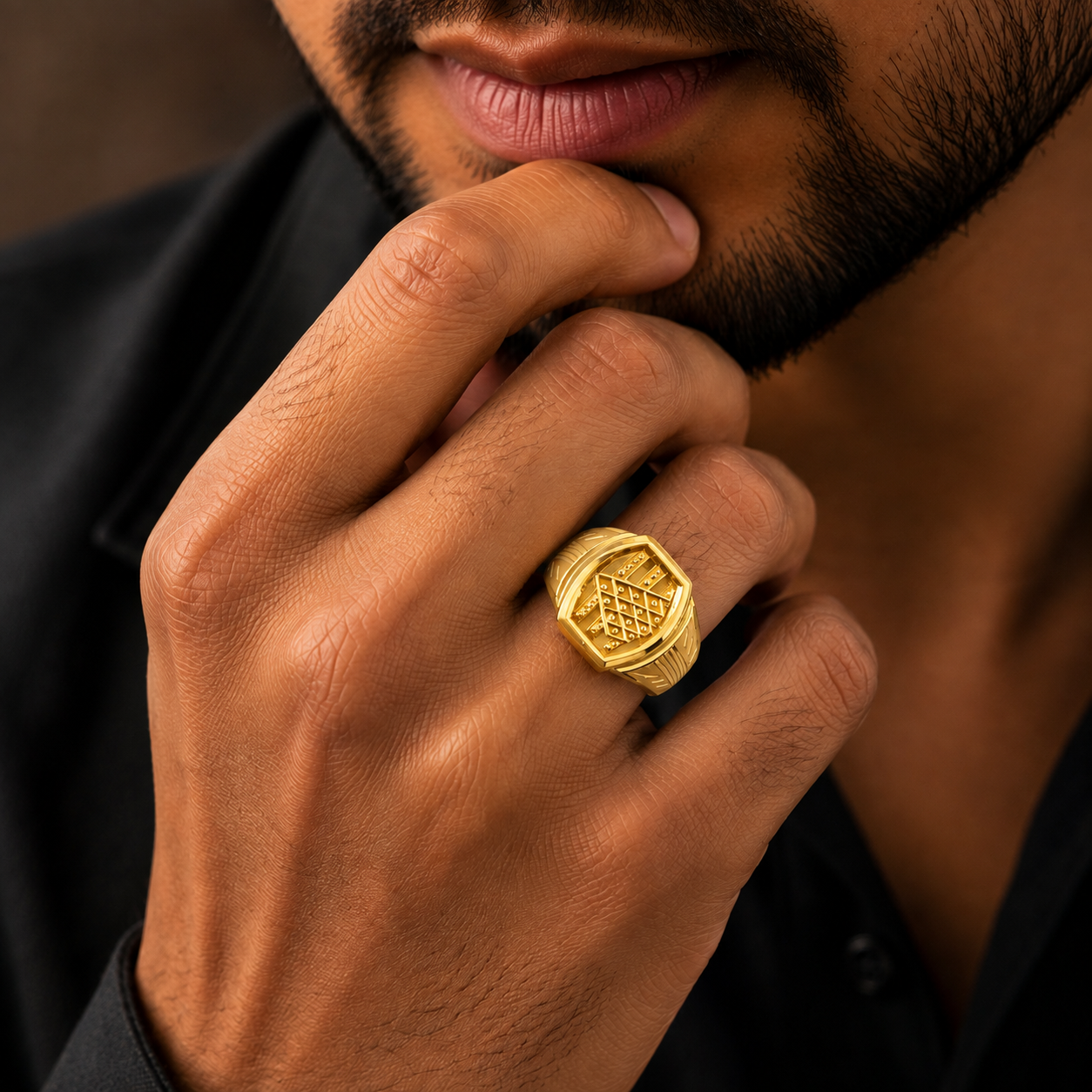 Dev Elite Crest Gold Ring For Him