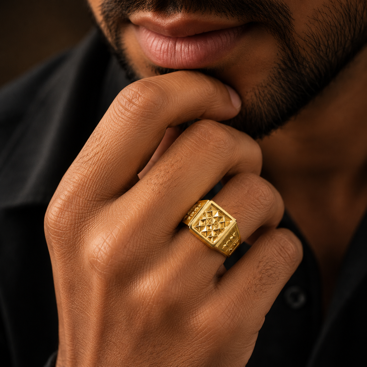 Zavian Regal Geometric Gold Ring For Him