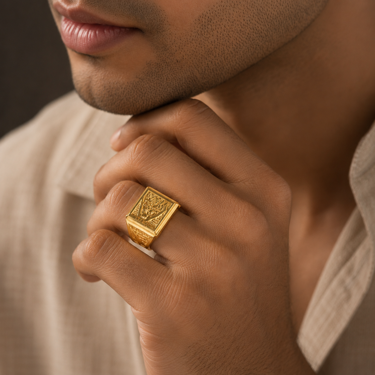 Advik Crest Gold Ring For Him