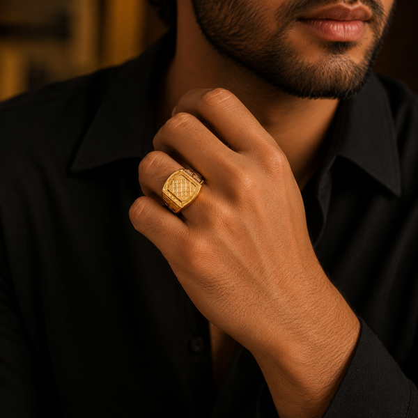 Yash Imperial Grid Gold Ring For Him