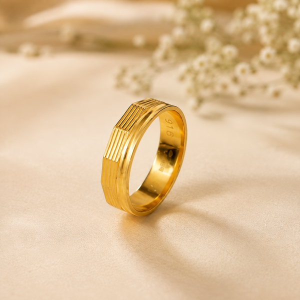 Sleek Linear Gold Band Ring For Him