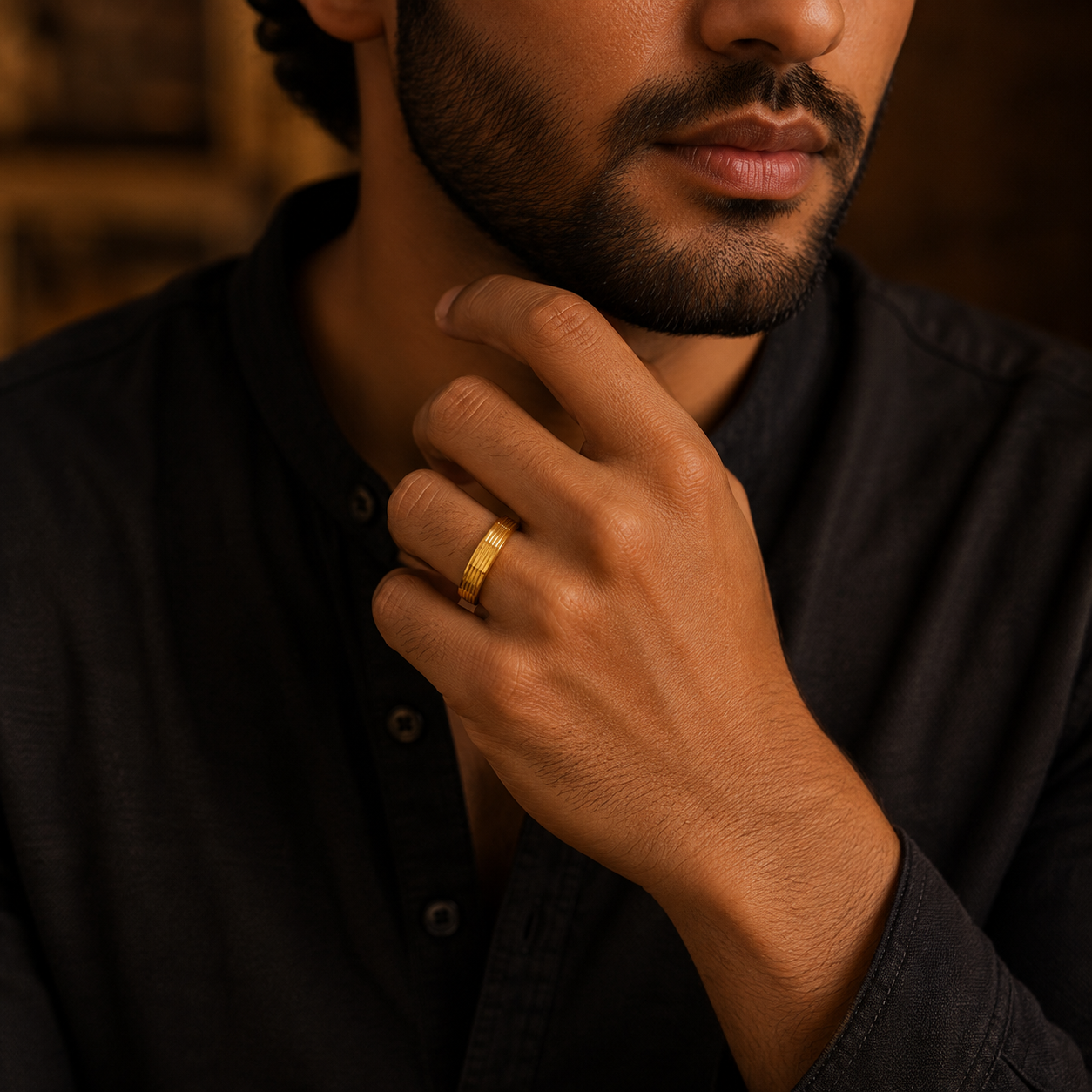Sleek Linear Gold Band Ring For Him