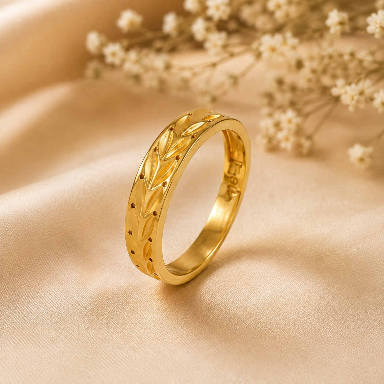 Naksh Leaf Pattern Gold Band Ring For Him