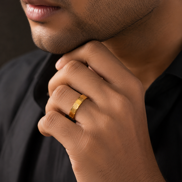 Regal Stripe Gold Band Ring For Him