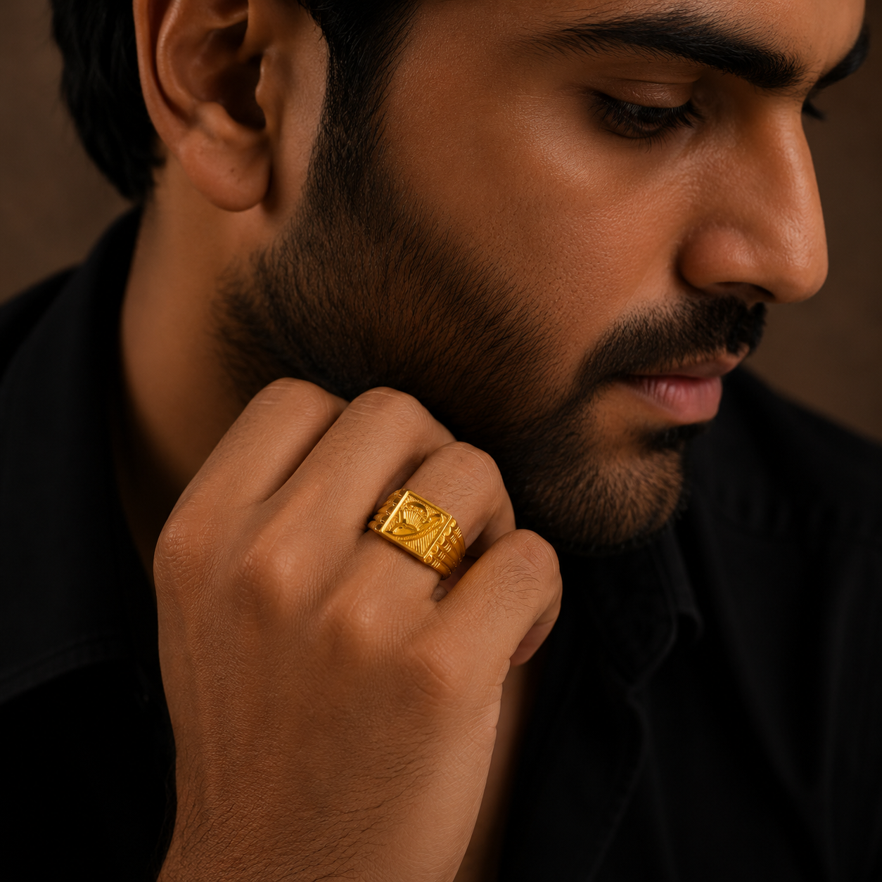 Krish Peacock Crest Gold Ring For Him