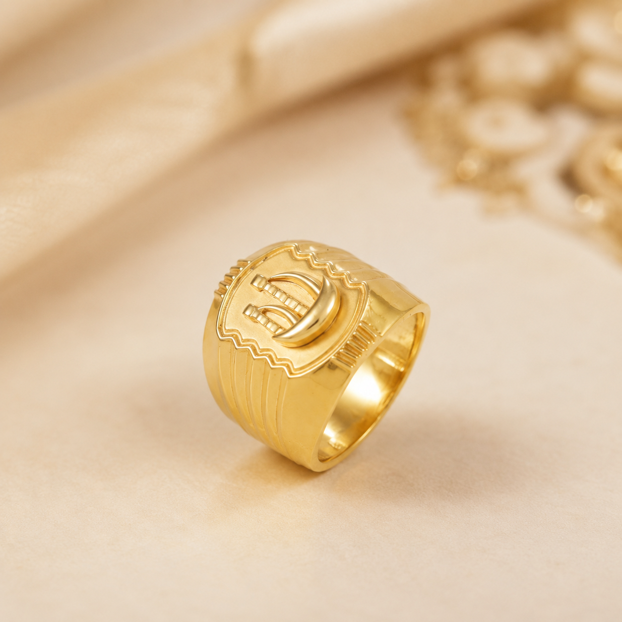 Vihaan Nautical Crest Gold Ring For Him