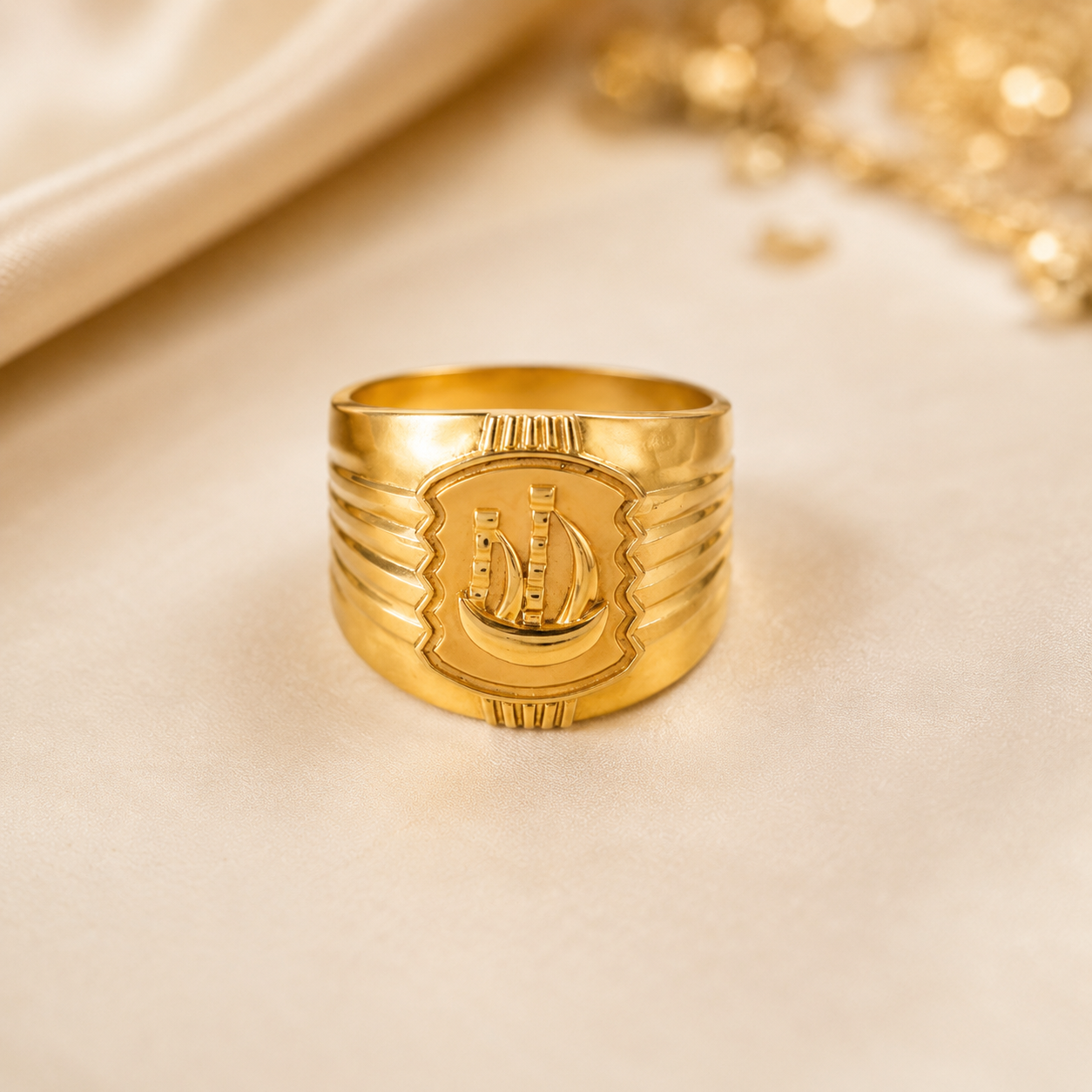 Vihaan Nautical Crest Gold Ring For Him