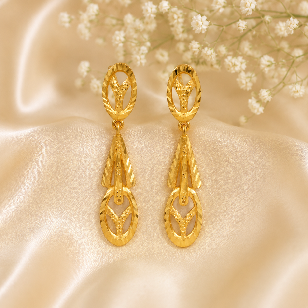 Inaya Leaf Drop Gold Earrings