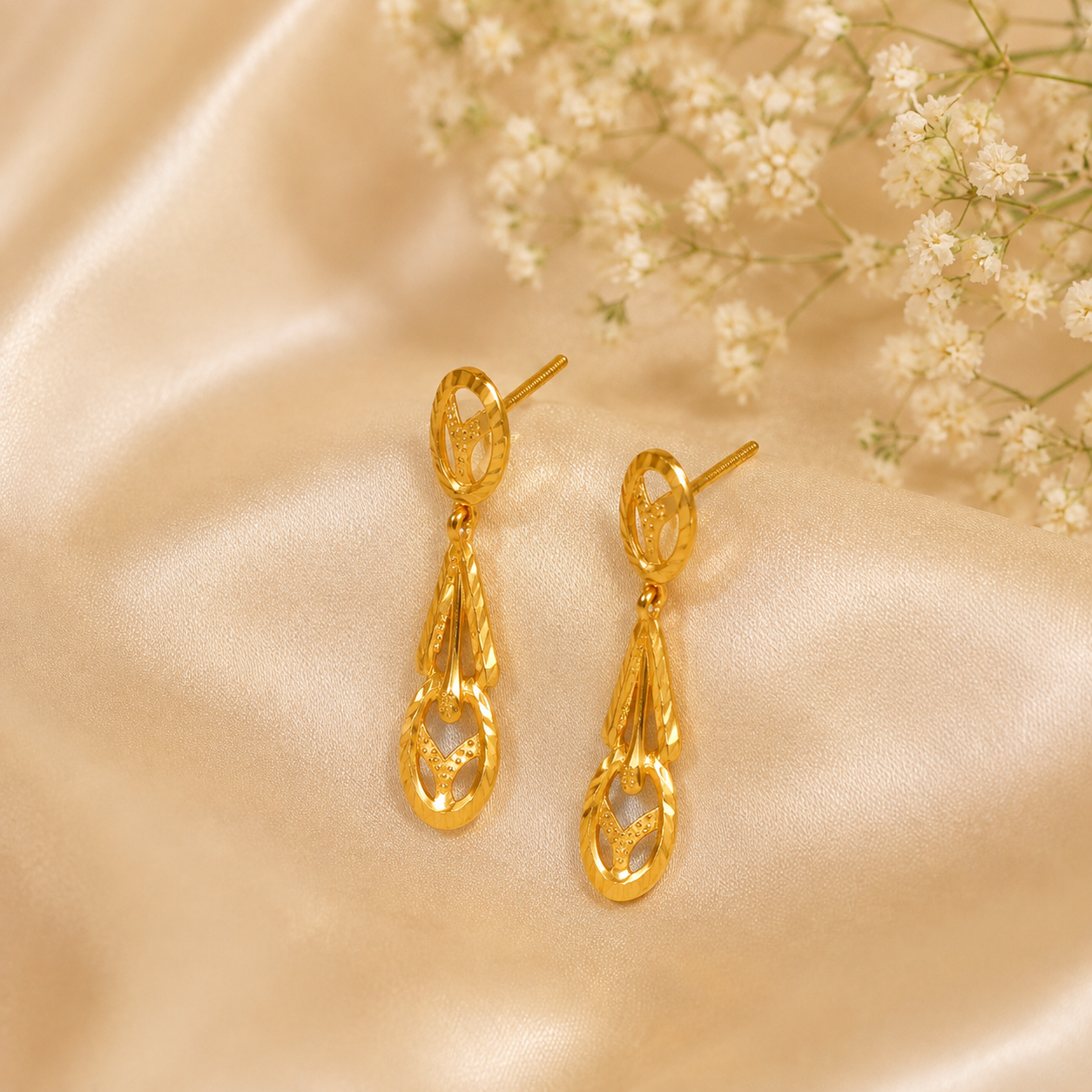 Inaya Leaf Drop Gold Earrings