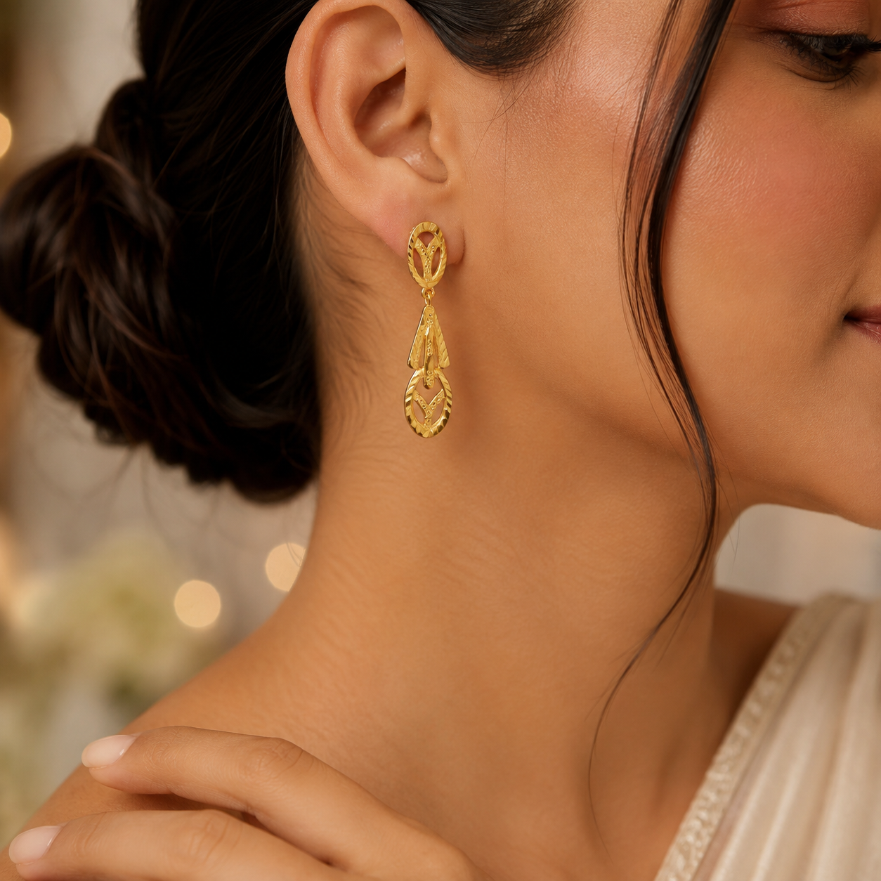 Inaya Leaf Drop Gold Earrings