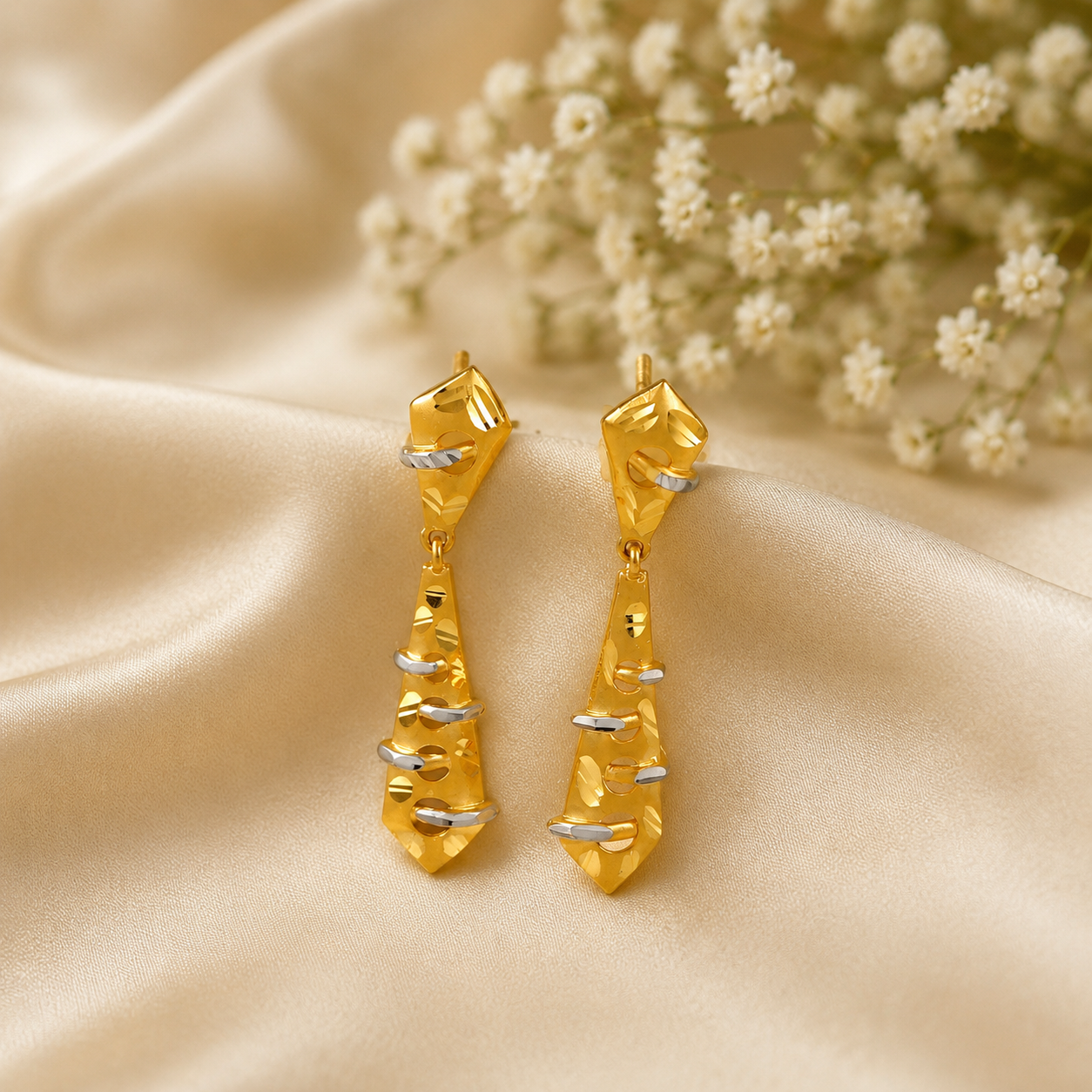 Prisha Dual Tone Drop Gold Earrings