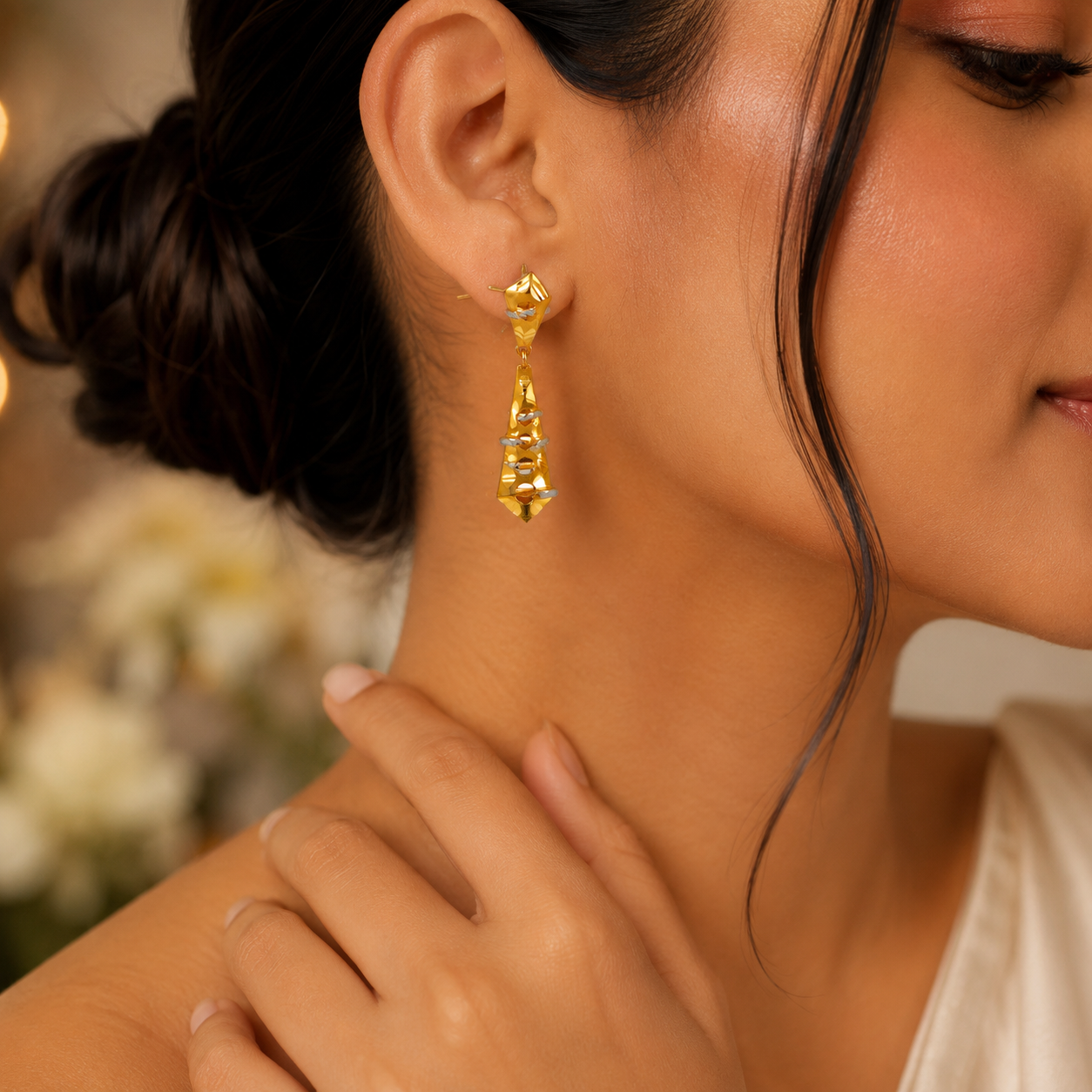 Prisha Dual Tone Drop Gold Earrings