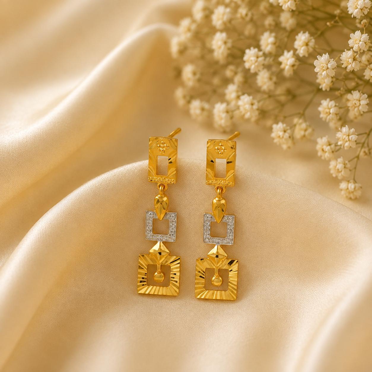Eshira Dual Tone Frame Gold Earrings
