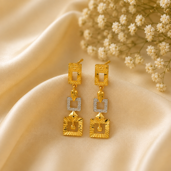 Eshira Dual Tone Frame Gold Earrings