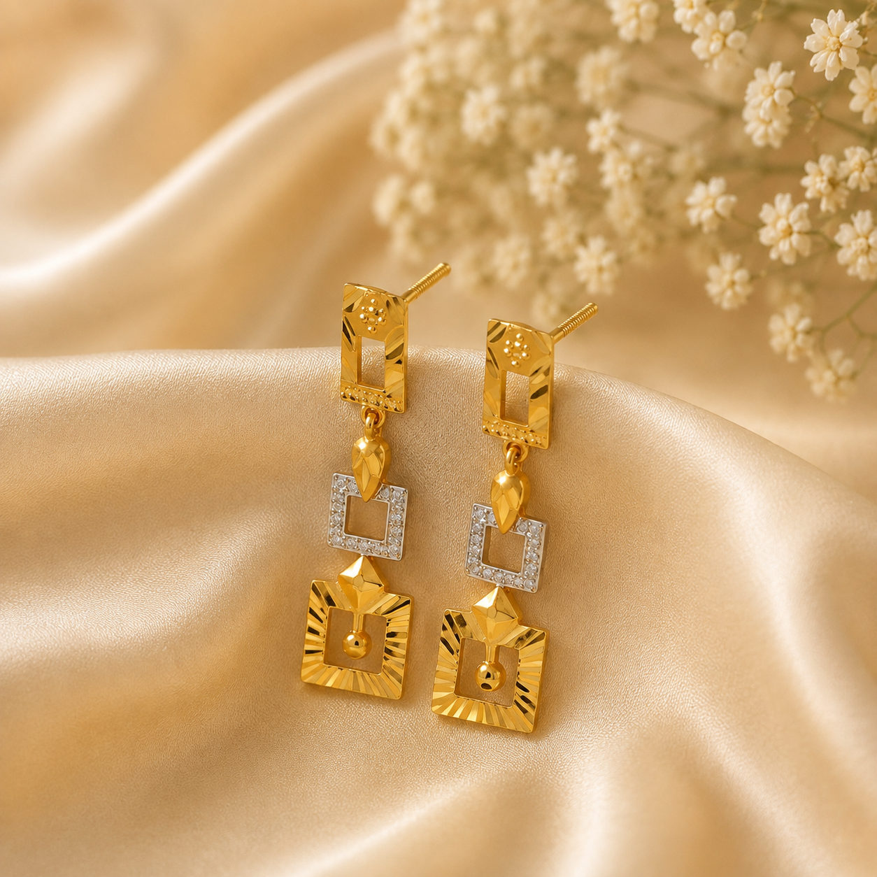 Eshira Dual Tone Frame Gold Earrings
