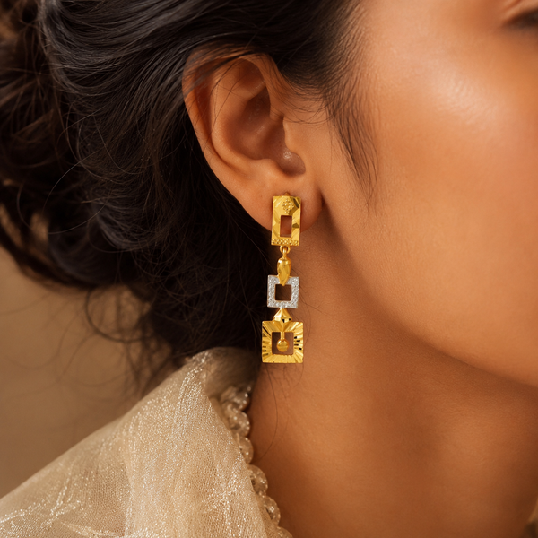 Eshira Dual Tone Frame Gold Earrings