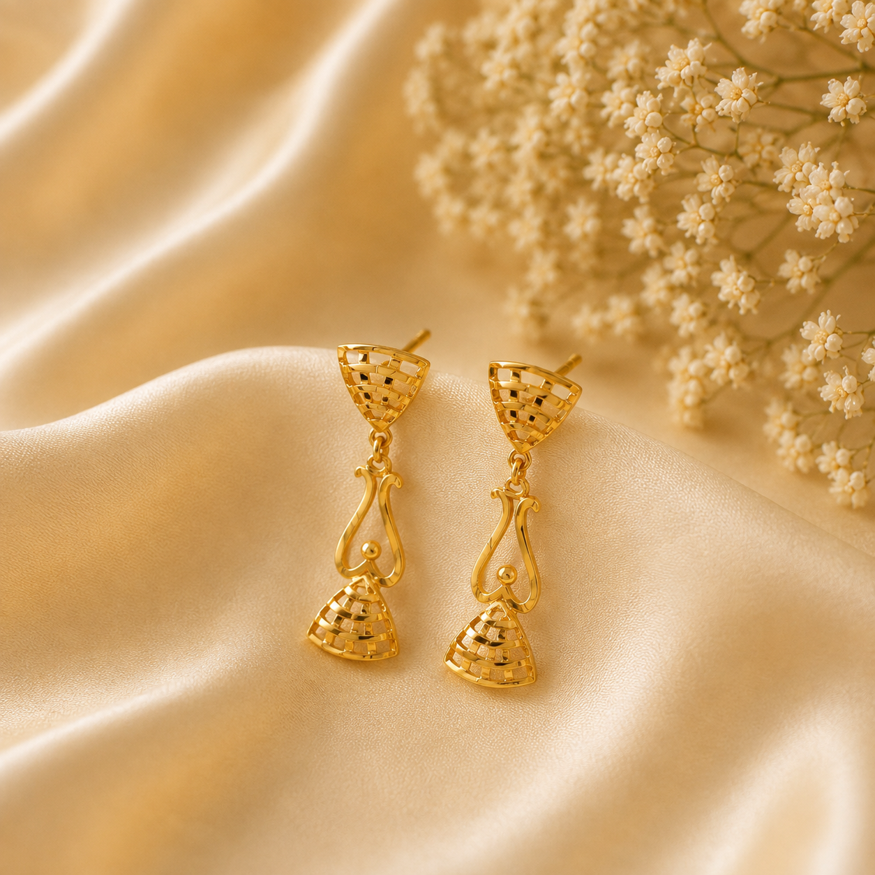 Yashvi Lattice Drop Gold Earrings