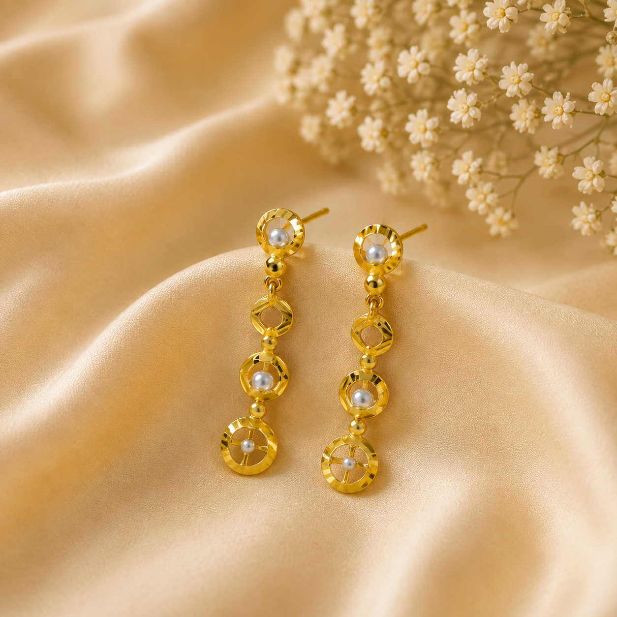 Ishani Pearl Halo Drops Gold Earrings