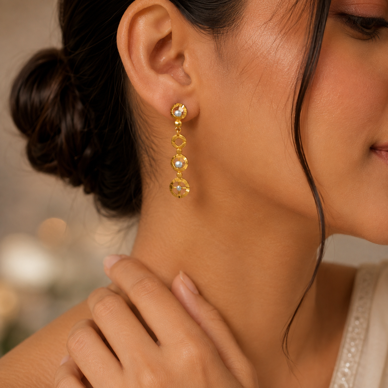 Ishani Pearl Halo Drops Gold Earrings