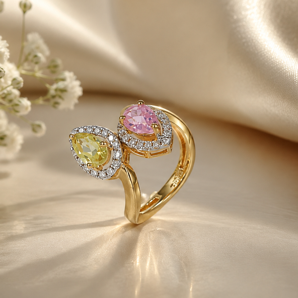 Two-Tone Gemstone Charm Diamond Ring