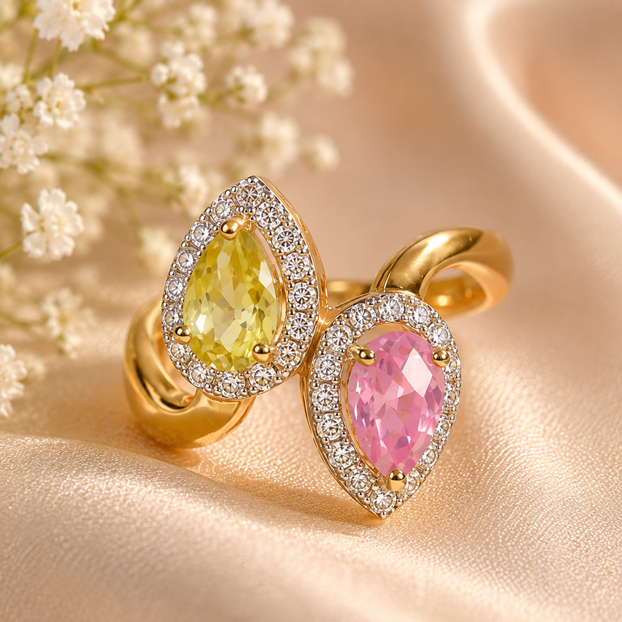 Two-Tone Gemstone Charm Diamond Ring
