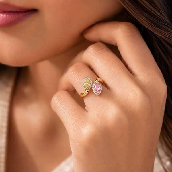 Two-Tone Gemstone Charm Diamond Ring