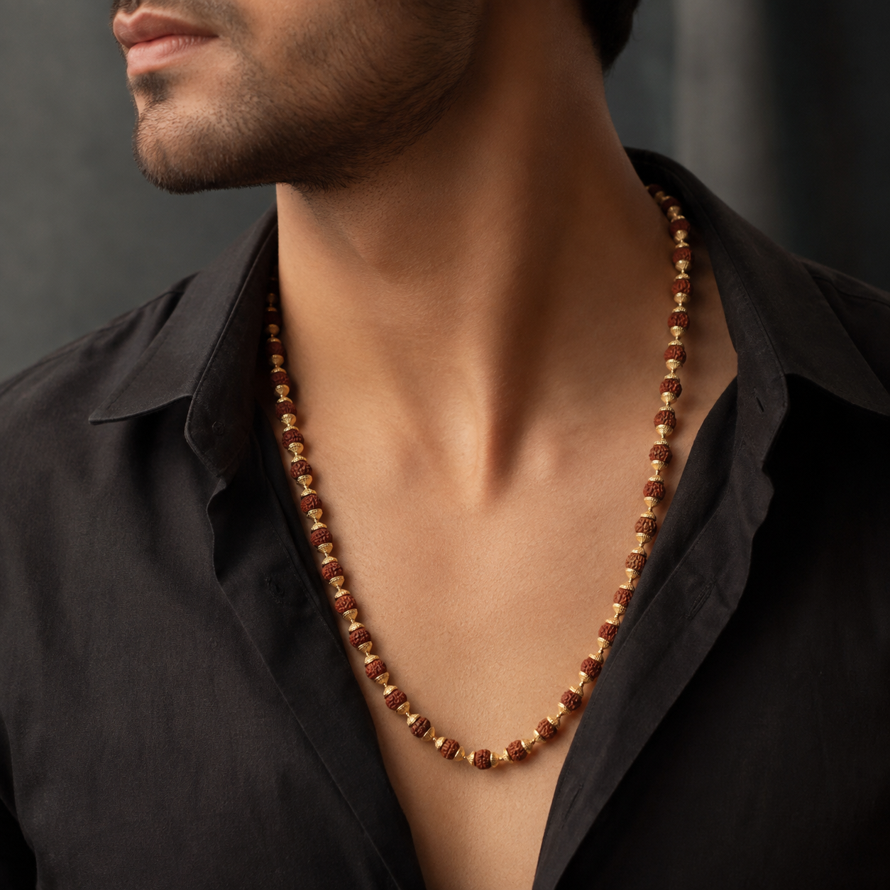 Rudraksha Bead Gold Chain For Him