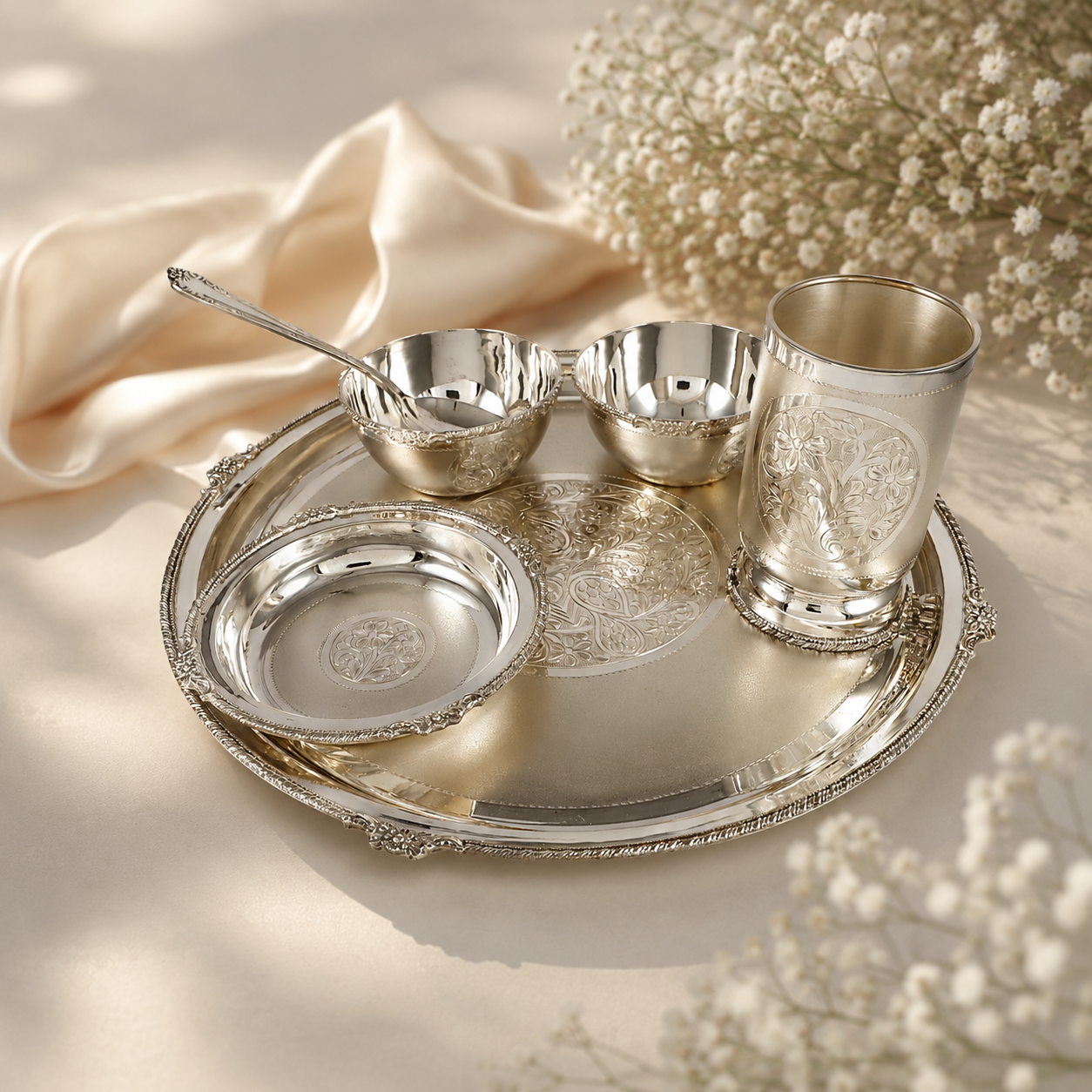 Shahi Floral Silver  Dinner Set