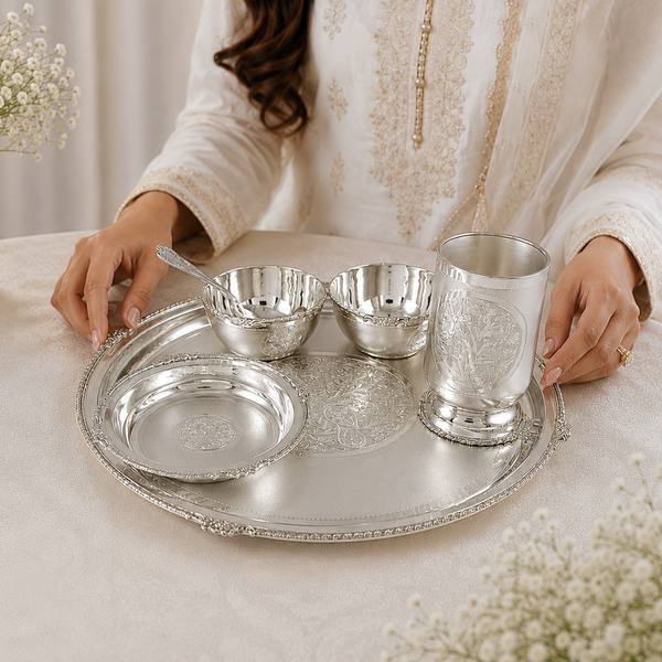 Shahi Floral Silver  Dinner Set