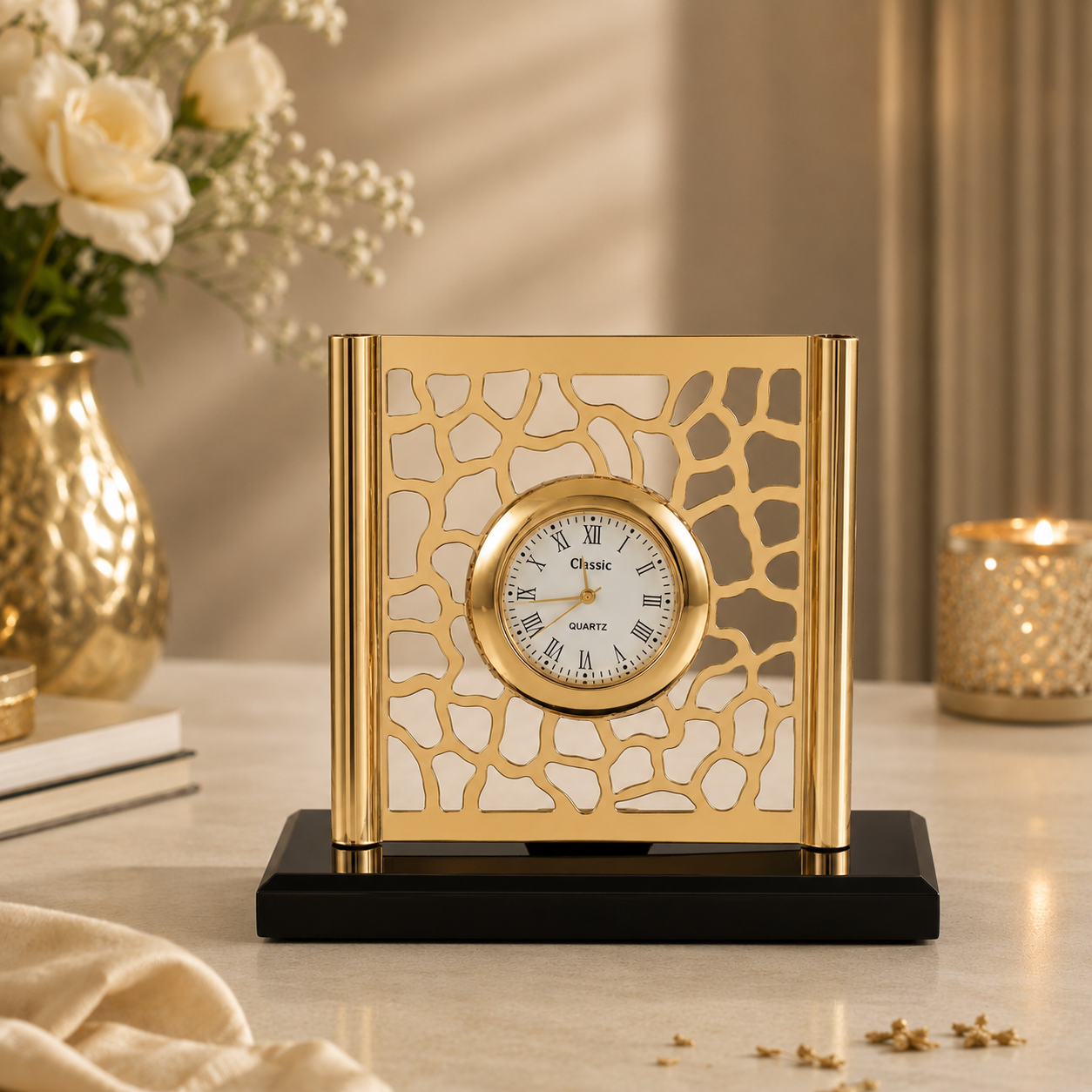 Mosaic Silver Table Clock