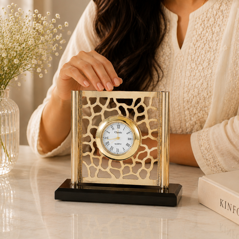 Mosaic Silver Table Clock