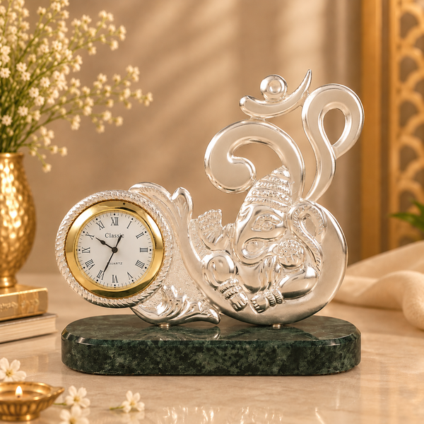 Divine Om Ganesha  Silver Table Clock