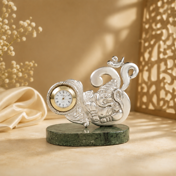 Auspicious Om Silver Table Clock