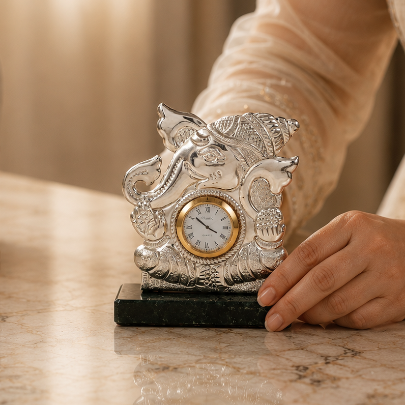Royal Ganesh Silver Table Clock