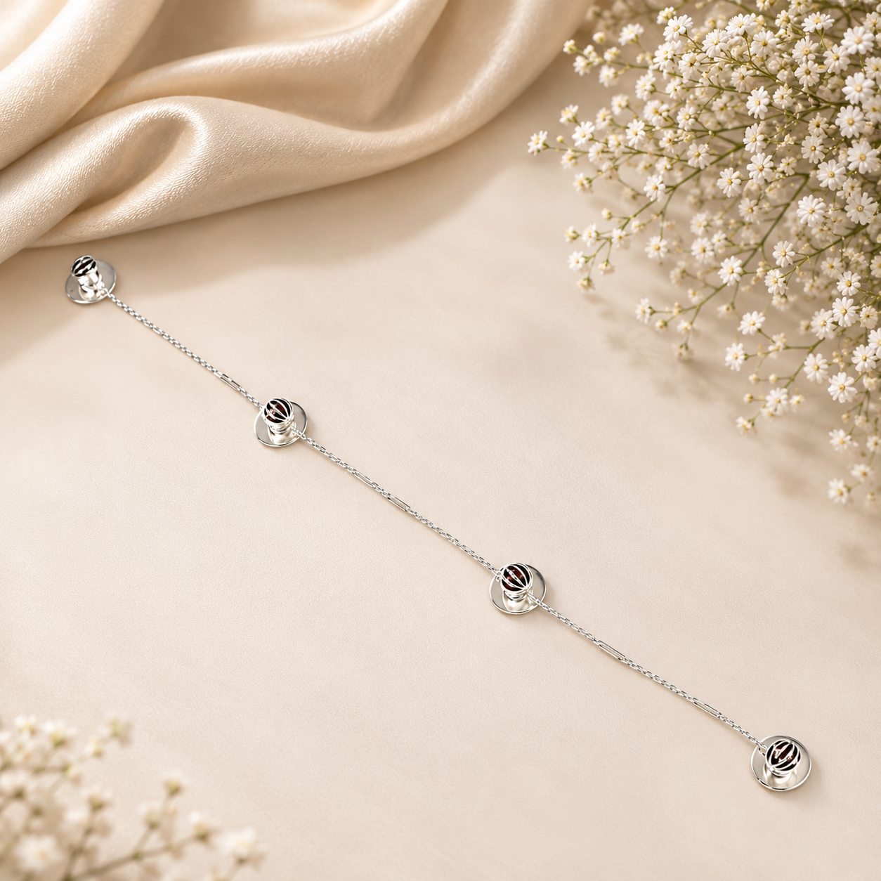 Royal Garnet Silver Brooch Chain For Him