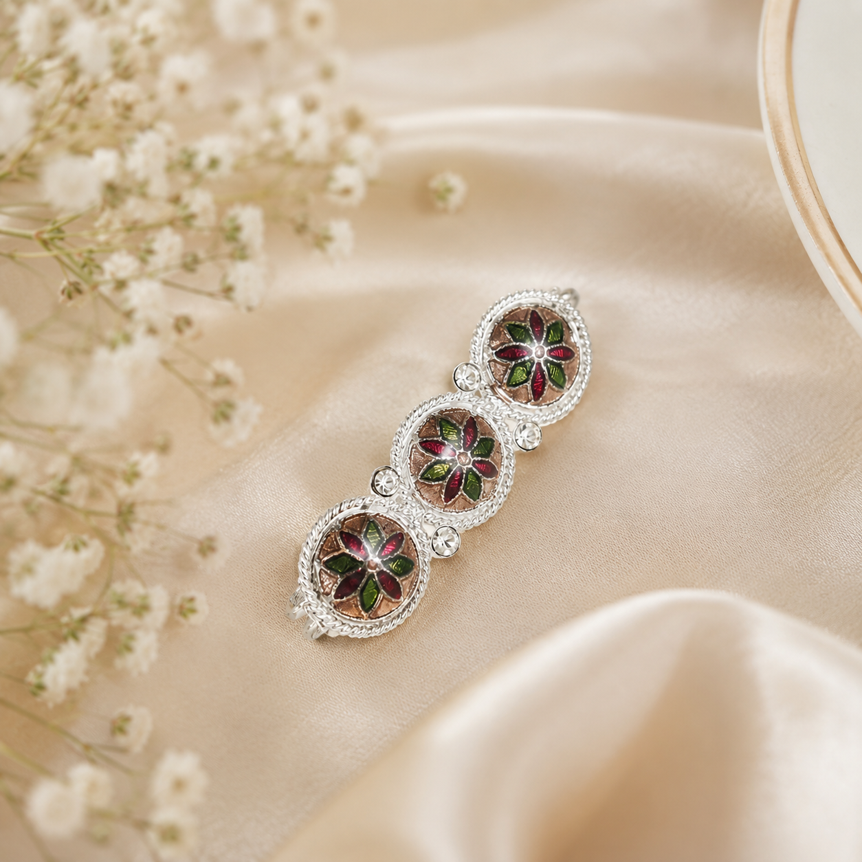 Rangoli Silver Floral Brooch