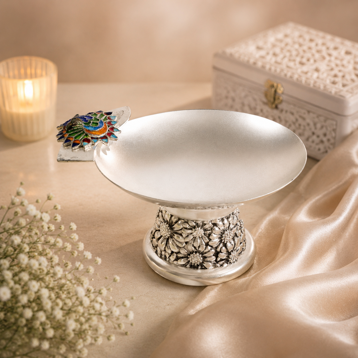 Floral Serving  Silver Bowl Stand