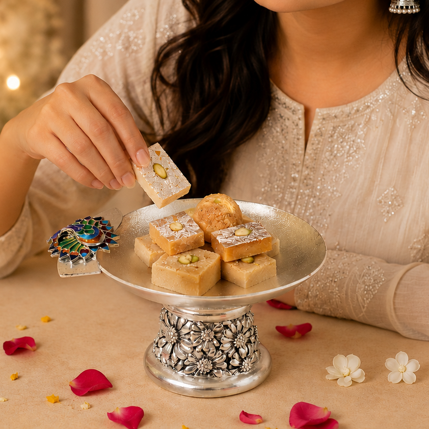 Floral Serving  Silver Bowl Stand