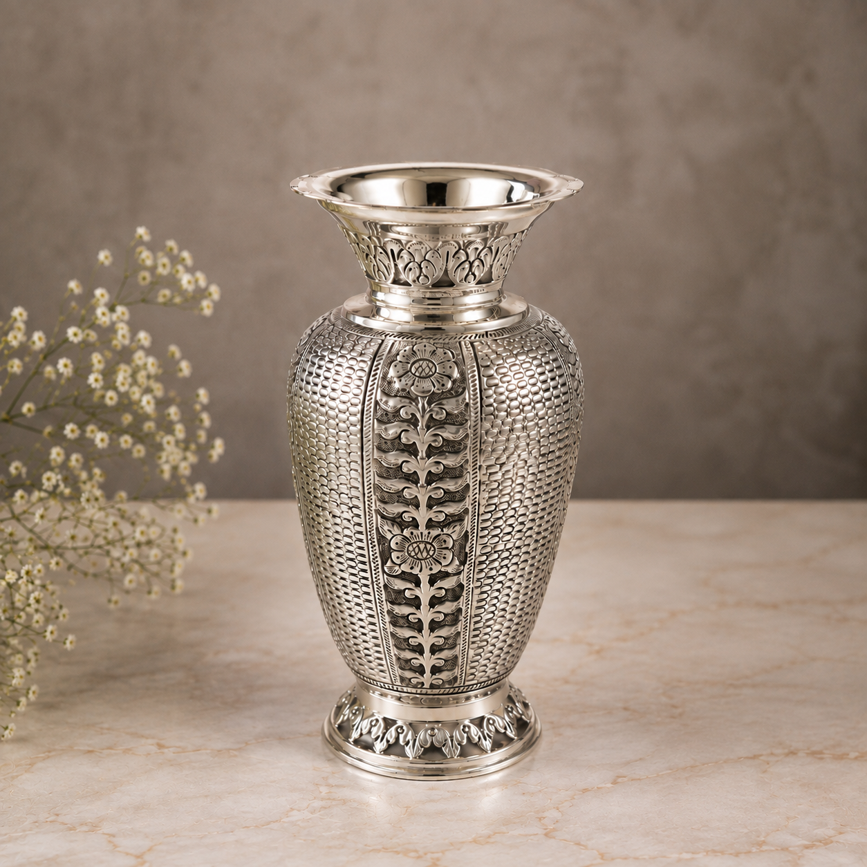 Victorian Silver  Floral  Vase