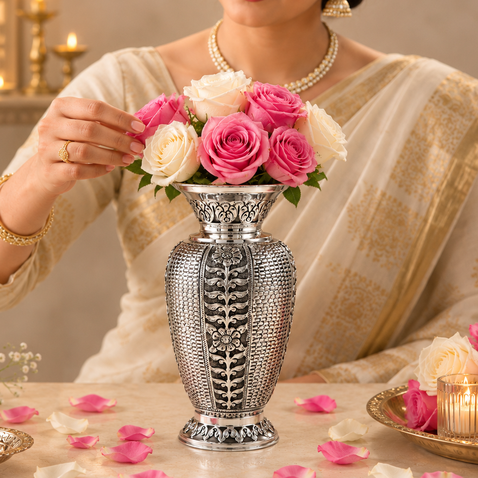Victorian Silver  Floral  Vase