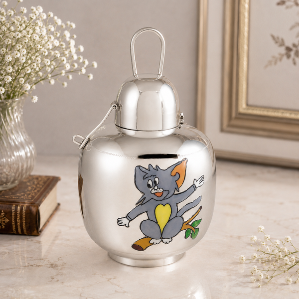 Playful  Cartoon Silver Piggy Bank For Kids