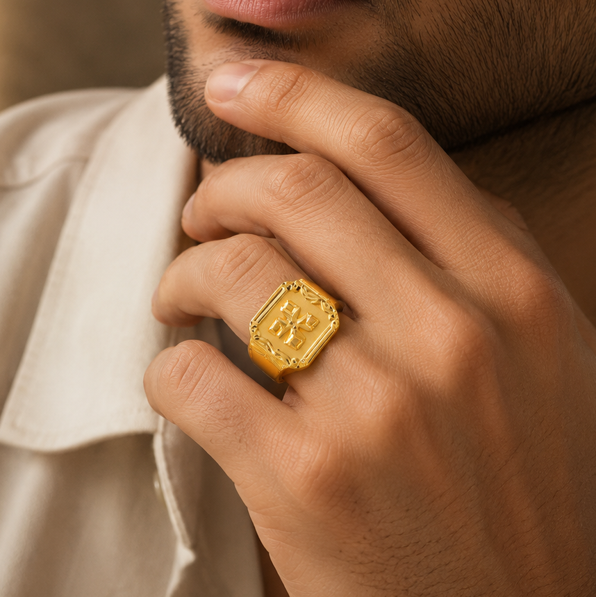 Vintage Floral Gold Ring For Him