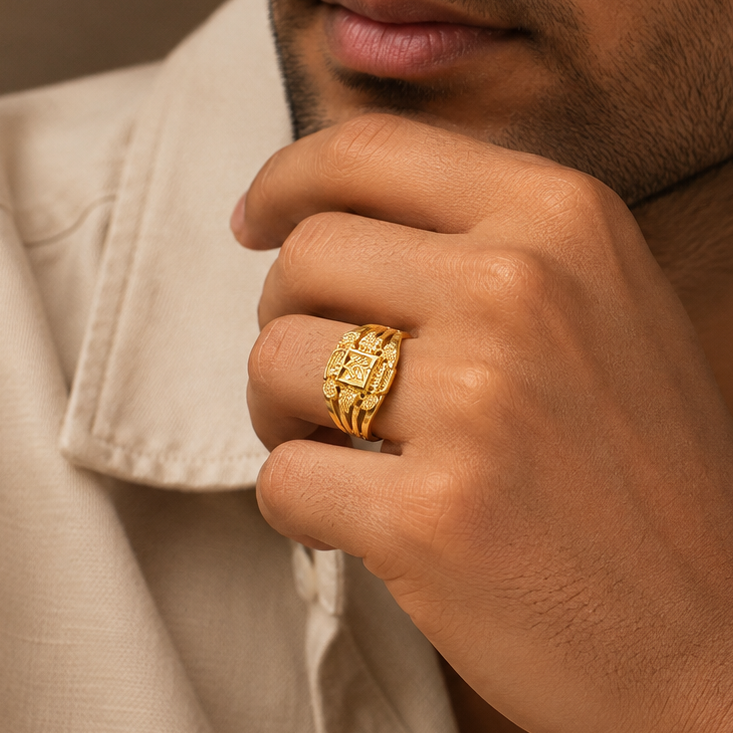 Rudra Regal Monogram Gold Ring For Him