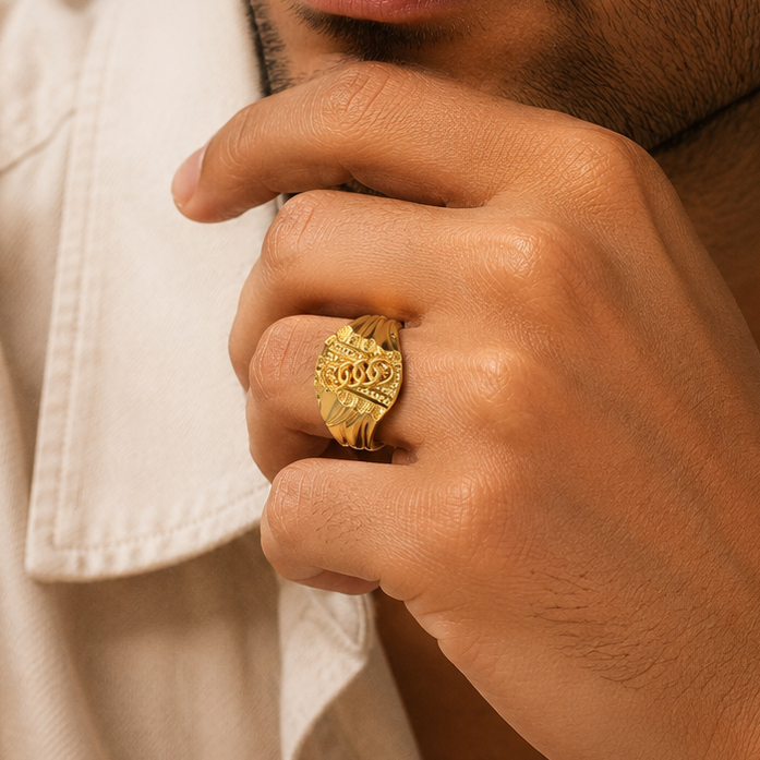 Zayan Swirl Gold Ring For Him
