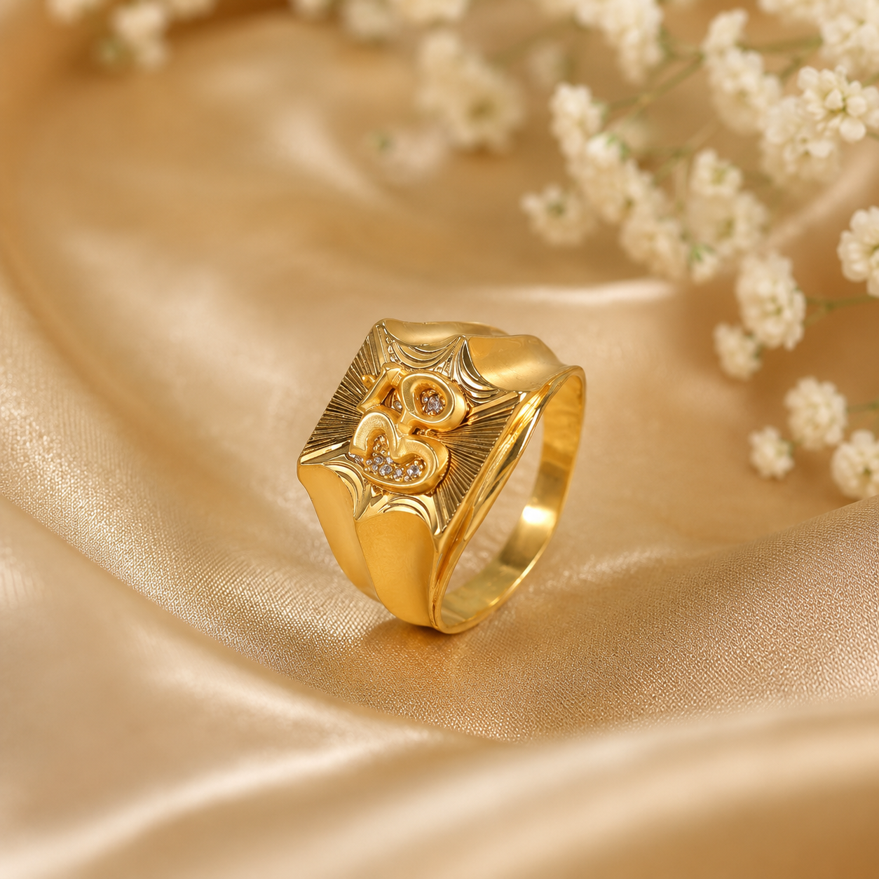 Om Sunburst Gold Ring For Him