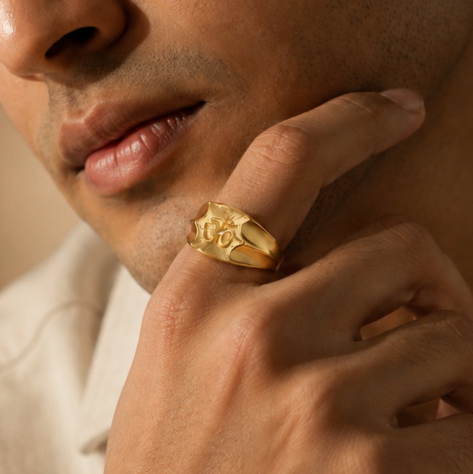 Om Sunburst Gold Ring For Him