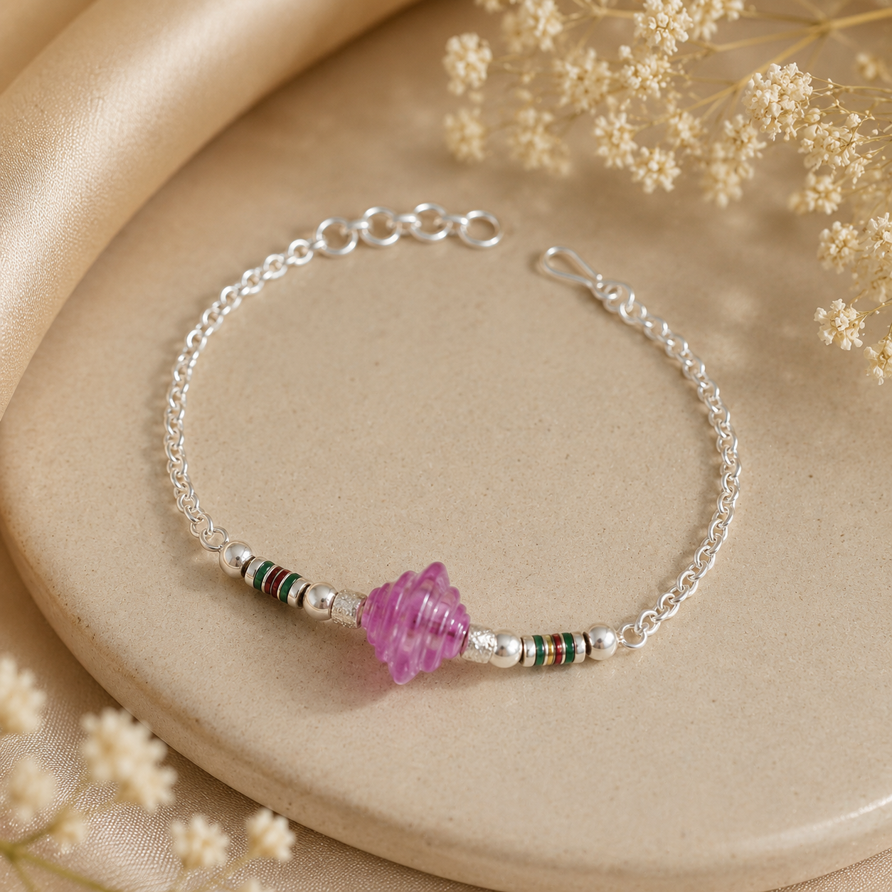 Riyana Pink Swirl Silver Bracelet