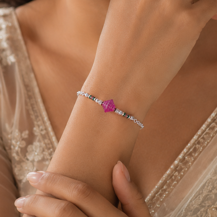 Riyana Pink Swirl Silver Bracelet