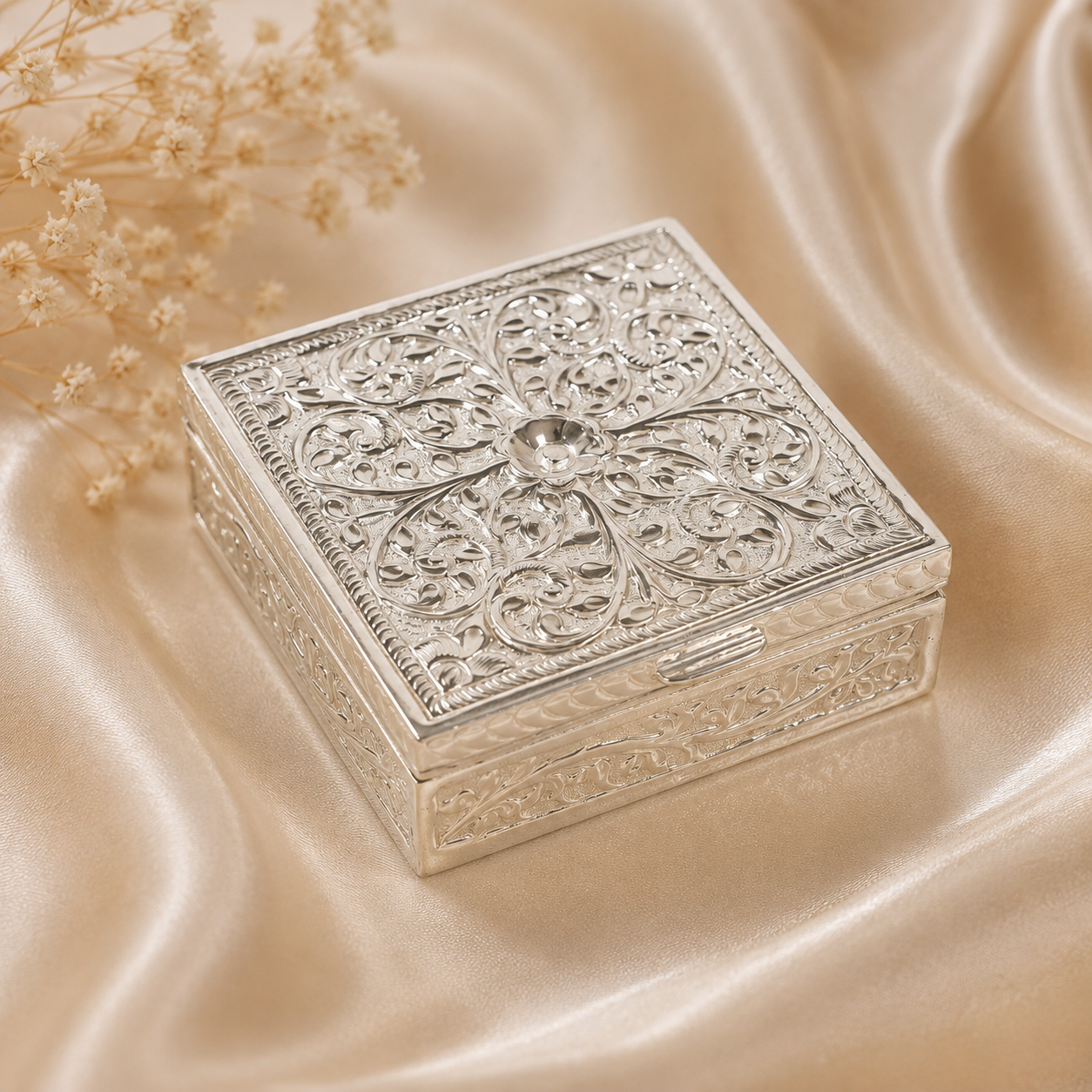 Ornate Floral Silver Box