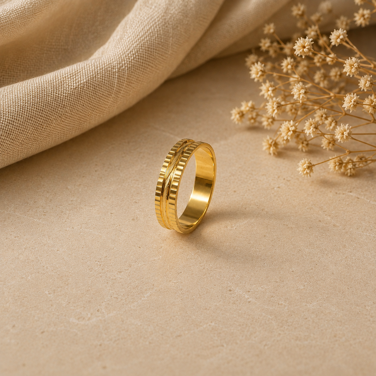 Riaan Groove Gold Band Ring For Him